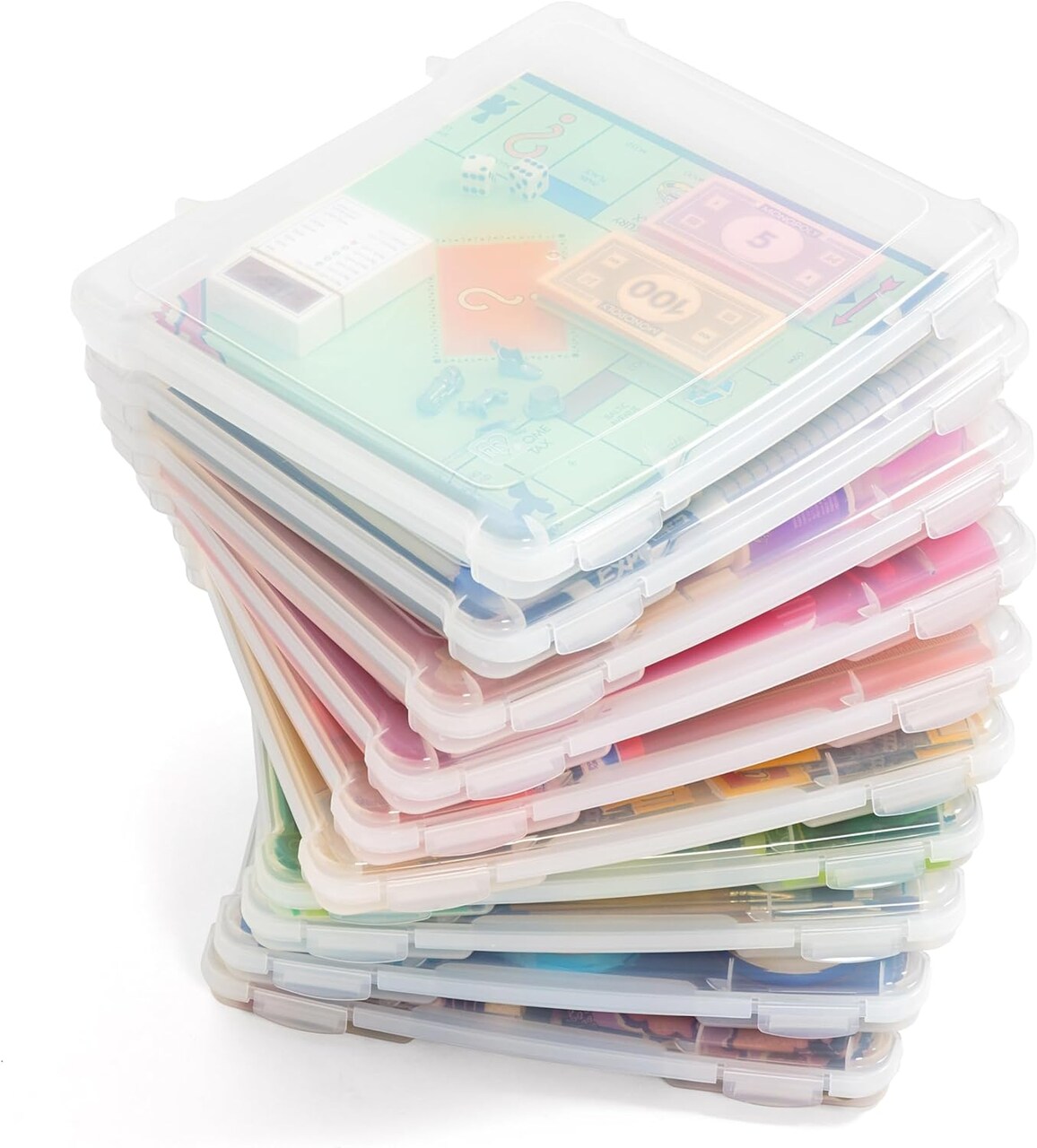 IRIS USA Fits 8.5" x 11" Plastic Portable Project Case, Board Games Storage Container, Clear